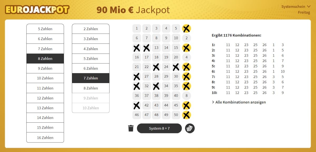 EuroJackpot mit System spielen – Systemschein